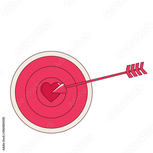 Cartoon Red Heart Target with Arrow Valentine Day Greeting Icon