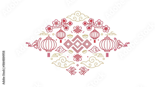 Chinese Lanterns and Floral Pattern.