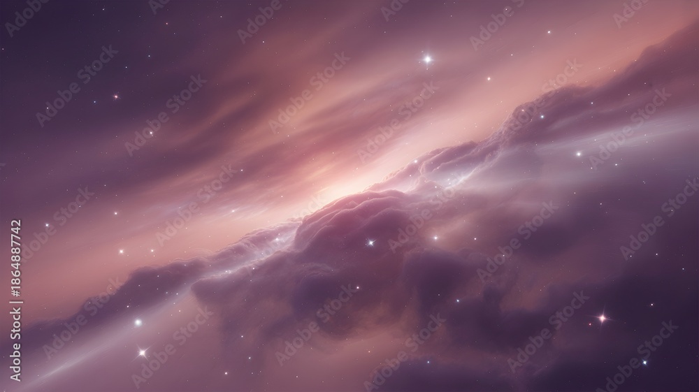 Naklejka premium Nebula's Embrace: Witness the celestial dance of cosmic dust and gas, as a vibrant nebula unfurls across the expanse, revealing a breathtaking panorama of stars.