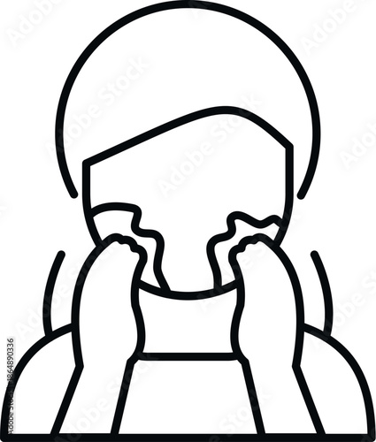 Boy crying with tears and hands covering face expressing sadness