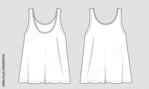 Tank top technical drawing fashion flat sketch vector illustration template for ladies