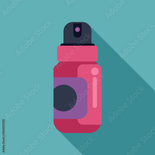 Pink cosmetic spray bottle with purple label on a blue background