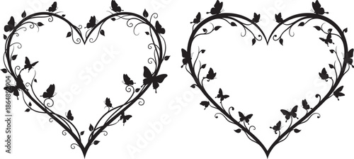 Intricate Heart Shaped Frame Made of Vines Leaves and Butterflies