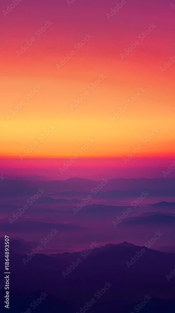 Fototapeta premium Painted Sky: A breathtaking vista unfolds as the sky is transformed into a vibrant canvas of colors, with layers of fiery orange and rich purple painting the horizon.