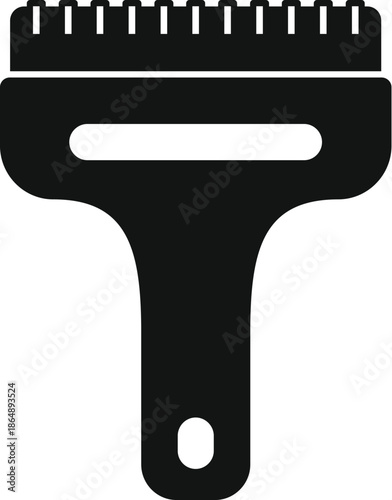 Ice scraper removing frost and snow from car window glass on cold day