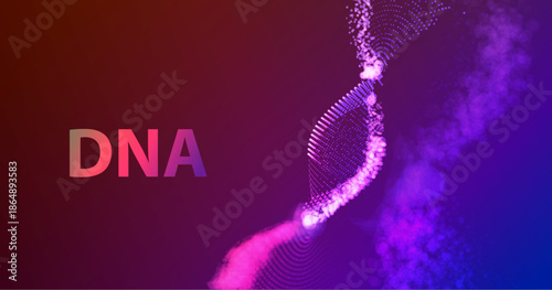Dna code medtech concept. Technology ai banner with helix. Genome mrna biology vector background.