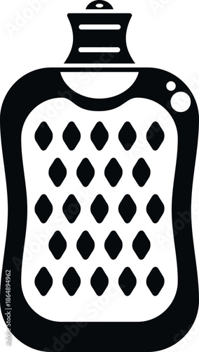 Hot water bottle providing warmth and therapeutic comfort, black and white icon