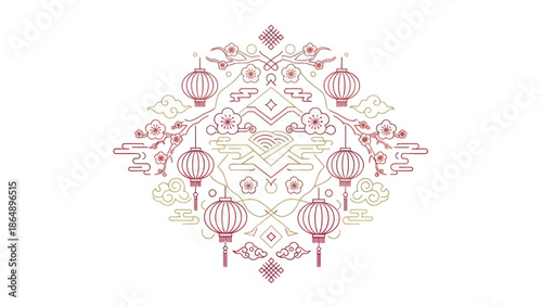 Chinese Lanterns Floral Pattern Design 1.