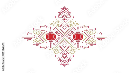 Chinese Lanterns Traditional Embroidered Design.