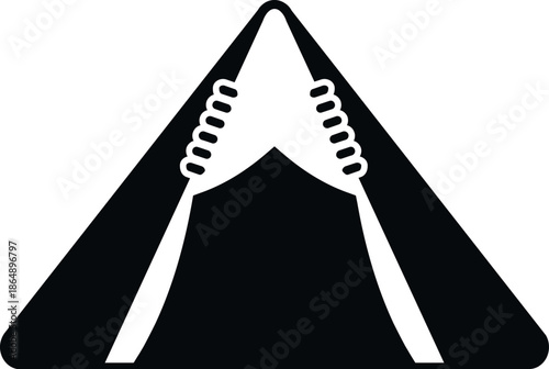 Tent icon in black and white silhouette for camping, travel, and nature concepts