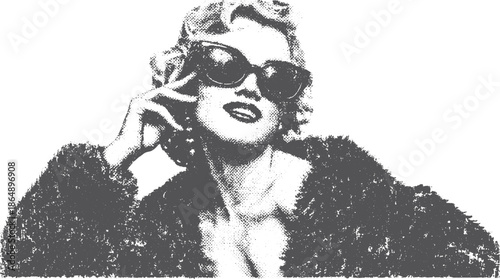 Fashionable woman in sunglasses showcasing a vintage style. This vector illustration highlights glamour and beauty in artistic tones.