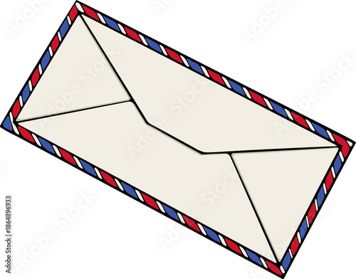 Long postal envelope back side in perspective. For mail, communication, stationery, office design. Paper letter. Simple vector color illustration with outline in hand drawn style isolated on white