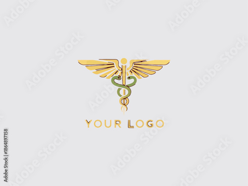 Golden Rod of Asclepius Medical Symbol.