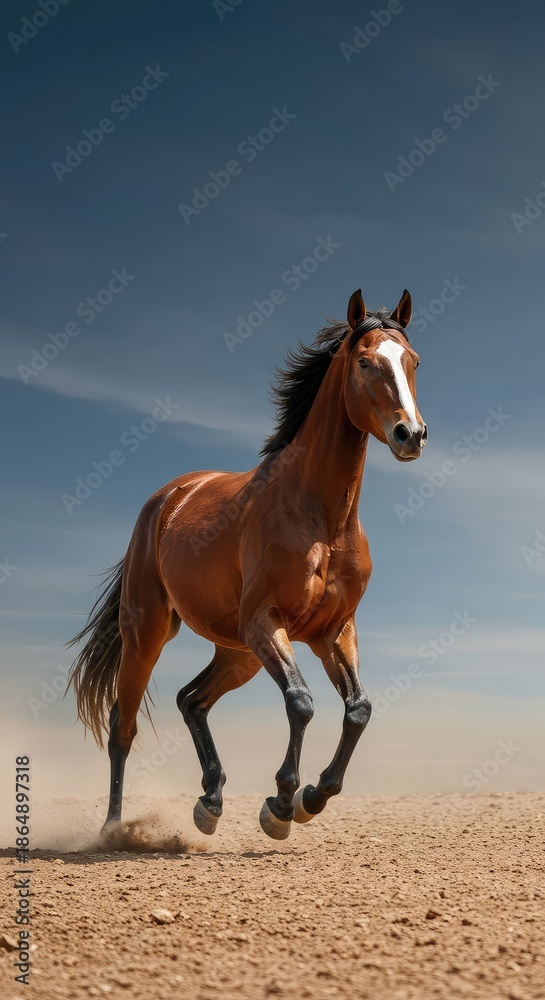 Obraz premium A magnificent stock horse at a full run across arid open country, showcasing the dynamic power and speed of the western gallop ,movement ,animal ,motion