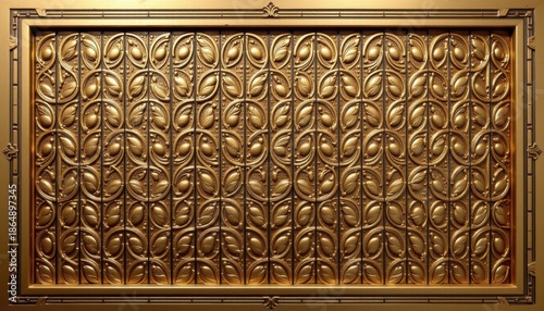 Ornate Embossed Golden Wall Panel Design with Intricate Patterns and Decorative Elements