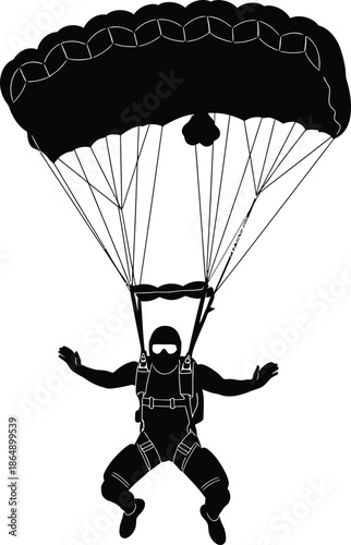 Vector illustration of a paraglider silhouette flying through the sky for an extreme sport adventure concept or a fun holiday gift box delivery
