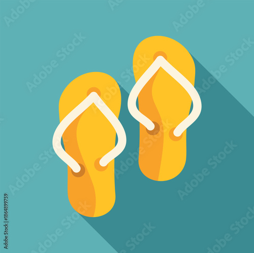 Yellow flip flops with white straps on a blue background creating a long shadow