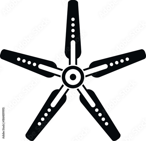 Five blade propeller or rotor icon symbolizing drone technology, aerodynamics, and ventilation