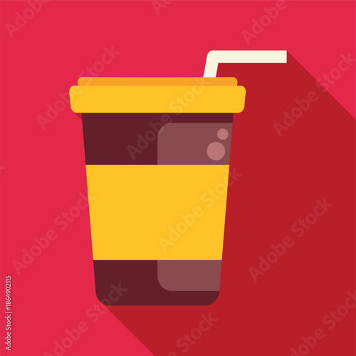 Disposable beverage cup with a straw against a red background