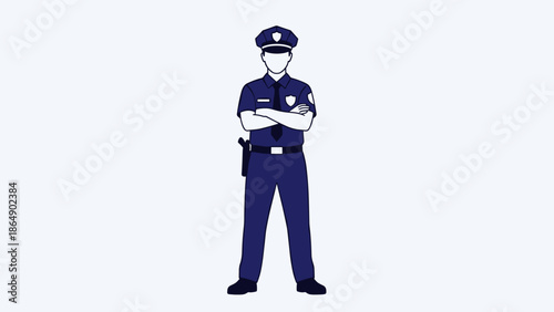 Police Officer Standing Confidently with Arms Crossed Uniformed.