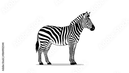 Illustration of a standing zebra with black and white stripes.