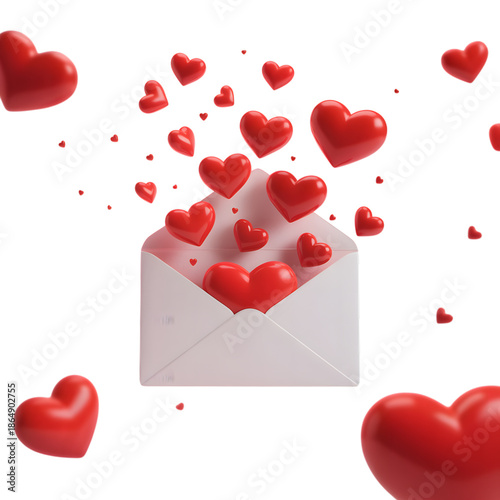 A romantic visual with an opened envelope overflowing with vibrant red hearts, symbolizing affection and love. 