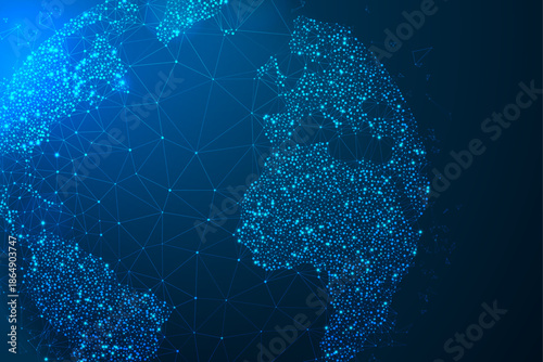 Digital Global Network Earth Technology Visualisation of Earth Continents in Blue Light Vector Background