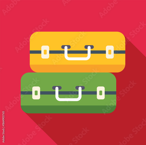 Stacked yellow and green luggage representing journey and holiday concepts