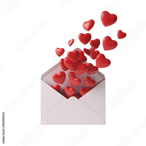 An open envelope overflowing with vibrant red hearts