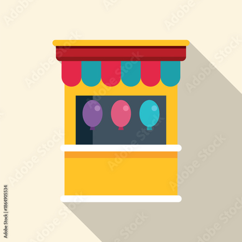 Amusement park game stall featuring three colorful balloons on display