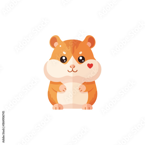 Cute hamster with heart on cheek standing on hind legs sweetly
