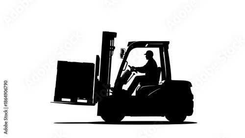 Forklift Driver Operating Industrial Lift Truck with Cargo Silhouette Ico