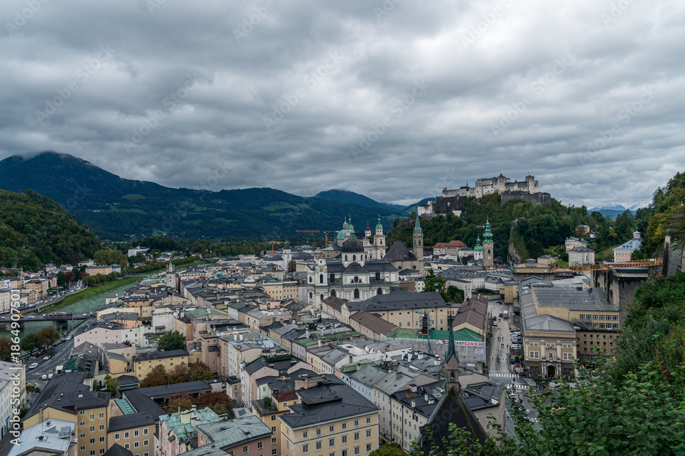 Naklejka premium Panoramic view of Salzburg historic centre, Austria