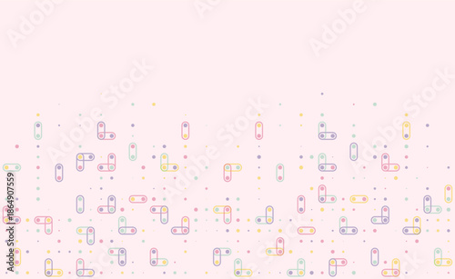 Cute pastel capsule pattern with small rounded pill shapes and dotted accents scattered on soft pink background