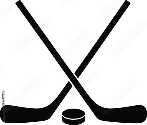 Isolated ice hockey stick and black puck sport equipment vector illustration on white background