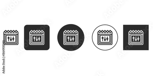 Financial planning calendar icon for stock market analysis | Project timeline optimization graphic symbol | Trading calendar settings and analysis tool logo | Scheduler with audio equalizer controls 