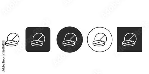Vector icon set for medical drug prescription and dosage | Outline and solid glyph tablet and pill icons for health apps | Black and white monochromatic pharmacy medication symbols 