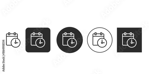 Calendar and clock icon for scheduling appointments and events | Flat outline vector illustration of deadline reminder | Date and time management interface icon pack | Modern linear design symbol