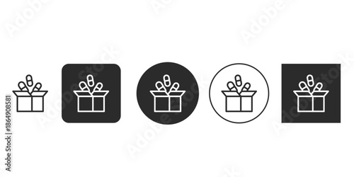 Medication delivery box line icon vector illustration | Online pharmacy shipping package symbol for app interface | Drug capsule pills in open carton box pictogram | Health supplement subscription box