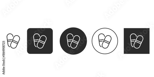 Flat sandals summer footwear icon vector | Outline pictogram of flip flops or slippers for beach | Black and white web sign for spa or pool footwear symbol set