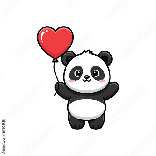 Adorable panda holding heart shaped balloon with rosy cheeks