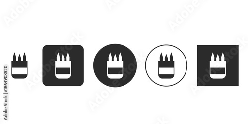 Black and white icon set of pencils in holder for stationery apps | Glyph vector illustration of office supply tools for drawing and writing | Minimalist school supplies graphic symbol
