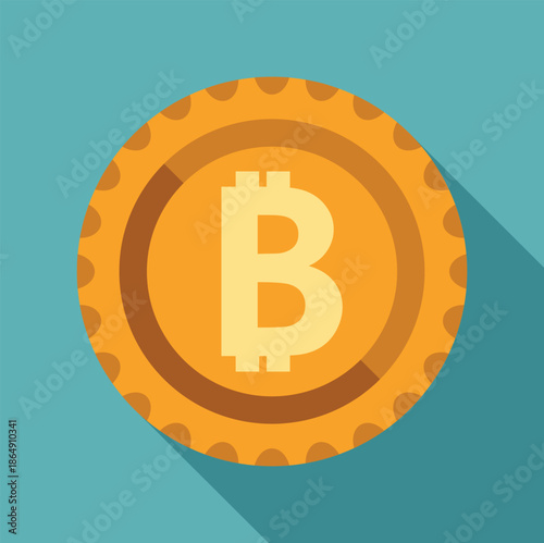 Bitcoin symbol on a golden coin depicting decentralized digital money with a long shadow