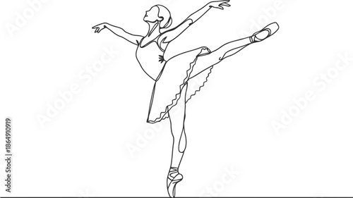 Elegant ballet dancer performing a graceful pose with minimalist line art