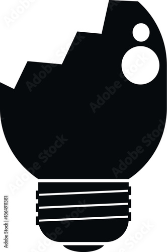 Broken light bulb silhouette showing damage and failure, isolating the concept