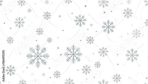 Elegant seamless winter pattern with delicate silver snowflakes of various sizes on a clean white background for holiday design.