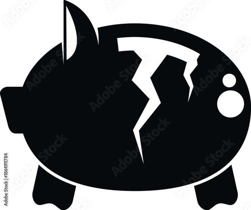 Piggy bank having a large crack, depicting financial problems and bankruptcy