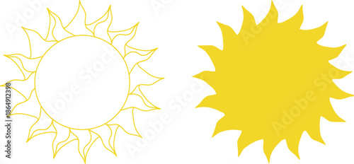 Simple outline drawing of a sun with rays and a small colored sun