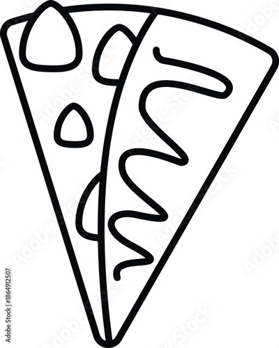 Stacked pancakes with various toppings creating a sweet dessert outline