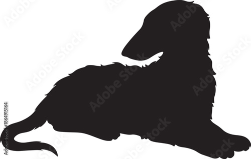 Silhouette of a dachshund lying down a simple black and white image